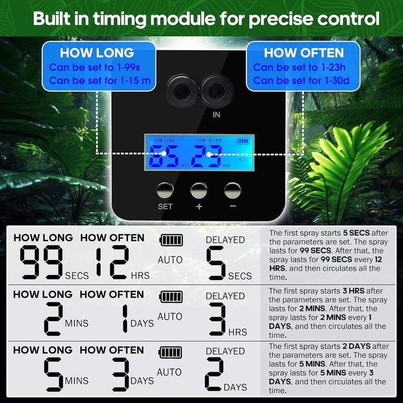 MYGIIKAKA Reptile Smart Mister, Reptile Humidifiers Misting System Automatic with Timer, Terrariums Humidifier with 360°Adjustable Misting Nozzles, Spray Kit for Rainforest Plants Amphibian - Image 3